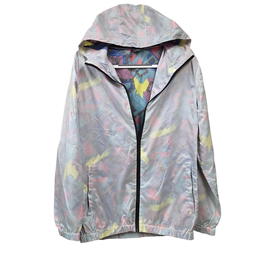 Empyre Windbreaker Jacket Men M Multicolor Geometric Hooded Full Zip Lightweight - Picture 2 of 10